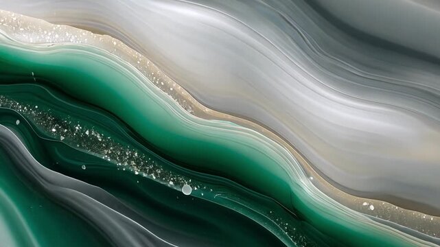 Abstract Wave Pattern with Green, White, and Gold Textures