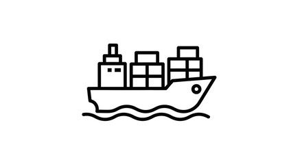 Naklejka premium Cargo Ship with Containers on Wavy Sea, Logistics and Shipping Icon