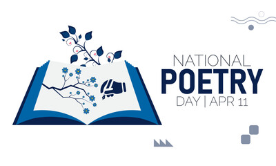 National Poetry Day Concept: Open Book with Growing Tree Branches and Human Hand Symbol - April 11th Vector Art with Growing Plant © Mohammad