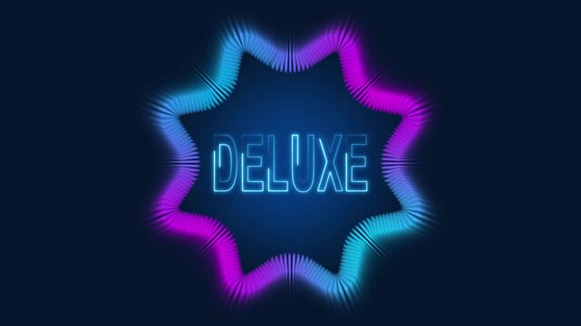 Futuristic neon star burst design highlighting deluxe promotional message animation, Radiating vibrant digital rays creating premium advertising display, Modern deluxe label animation for branding .