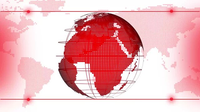 World map interface with red grid overlay visualizing global data connections animation, Futuristic digital network visualization showing international communication flow, Modern technology theme .