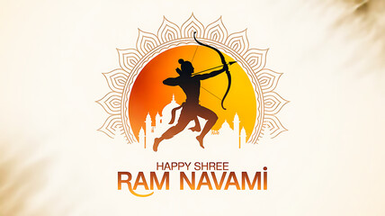 Fototapeta premium A vibrant illustration celebrating Ram Navami with a silhouette of Lord Rama