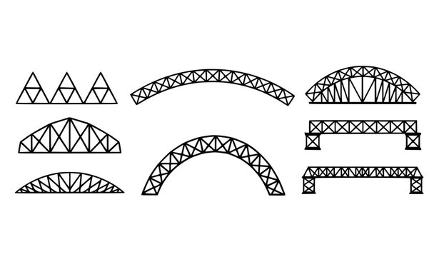 Engineering truss framework icons with triangular and arch bridge structures vector