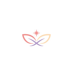 Minimalist abstract logo with leaf shapes and star
