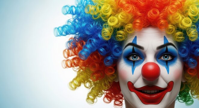 Woman With Colorful Clown Wig And Makeup face costume