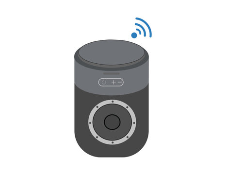 Wireless speaker with wi fi connectivity and button controls on a white background