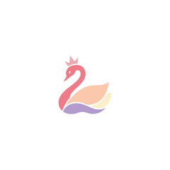 Fototapeta premium Elegant Swan with Crown Icon, Pastel Colors, Minimalist Logo, Vector Art