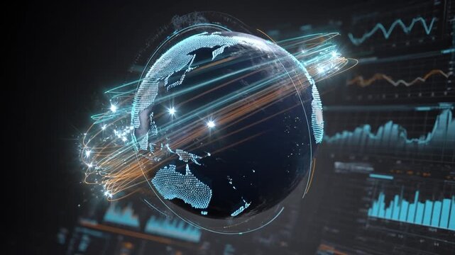 Global network digital planet data flow world connection technology sphere futuristic globe big data cyber space information stream digital communication glowing earth data visualization analytics