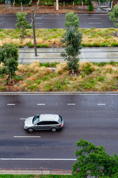 Birds eye view of road and light rail corridor on northbourne avenue canberra