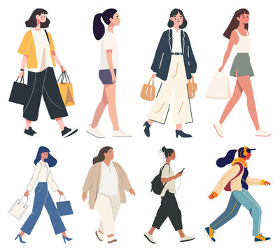 PNG Diverse fashionable walking characters on transparent background