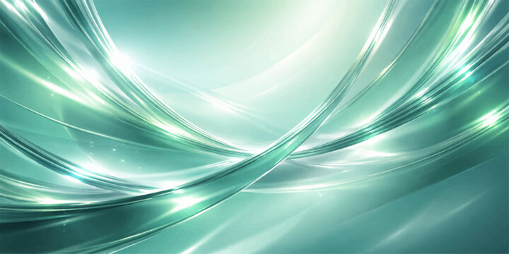 A futuristic digital art wallpaper featuring an abstract blue background with flowing light waves, glowing lines, and green fractal curves in a motion of energy and texture