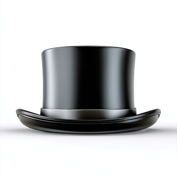 Black top hat, classic formal accessory, shiny finish, isolated on white background, elegant style, high fashion