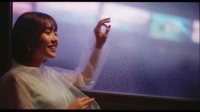 女性が観客席で雨上がりの勝利に笑顔