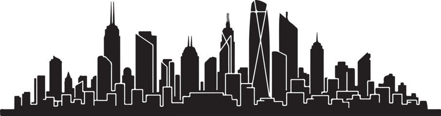 Obraz premium City skyline silhouette vector, black cityscape illustration