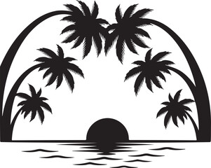 Obraz premium Vector tropical palm trees sunset silhouette