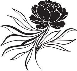 Obraz premium Black peony flower icon vector illustration