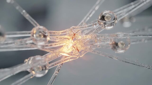 Closeup of selfhealing polymeric fibers with embedded microcapsules repairing microcracks on technical textiles under controlled heat application in a laboratory setting.