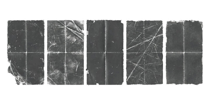 Set of five vertical grunge textures with distressed folded paper effect and white scratches for vintage design vector illustration