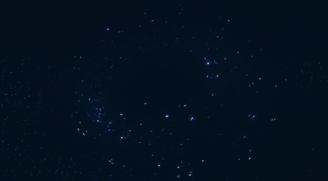 Tiny glowing particles sweep through smooth accelerating and decelerating arcs, softened by gentle motion blur, forming a premium abstract‑energy aesthetic on a clean dark background in a seamless loo