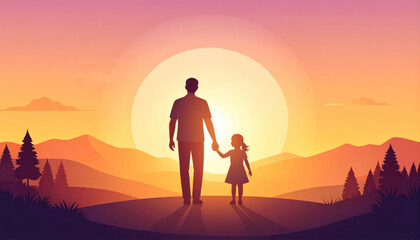Obraz premium Father and Daughter Holding Hands Silhouette.