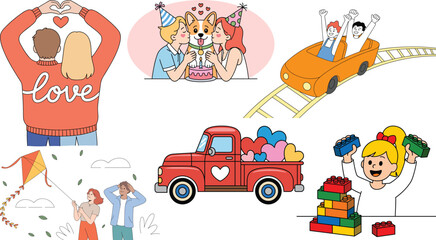 Love, Friendship, and Fun Activity Illustrations for Family, Relationships, and Playful Moments © Kamrun