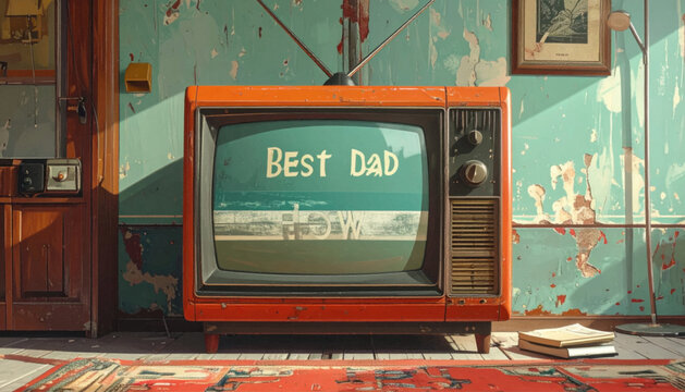Vintage Television Set with Best Dad Message.