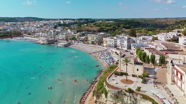 Aerial view of Spiaggia dei Gradoni beach in Otranto, Puglia, Italy