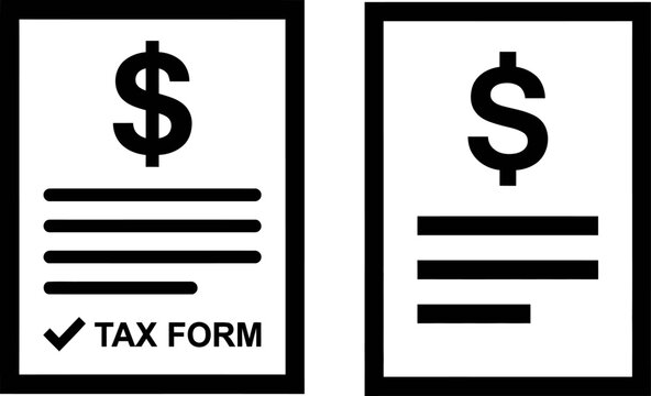 Two black and white vector icons representing financial tax forms with dollar sign symbols inside