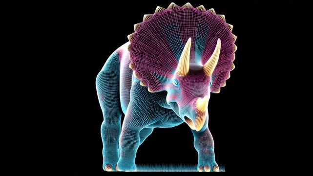 ネオン配色で横向きのトリケラトプス