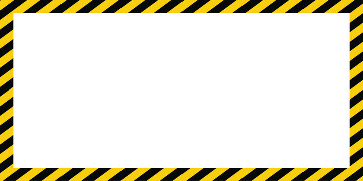 Yellow black hazard border frame. Diagonal warning stripe background. Industrial caution safety frame. Construction danger stripe border