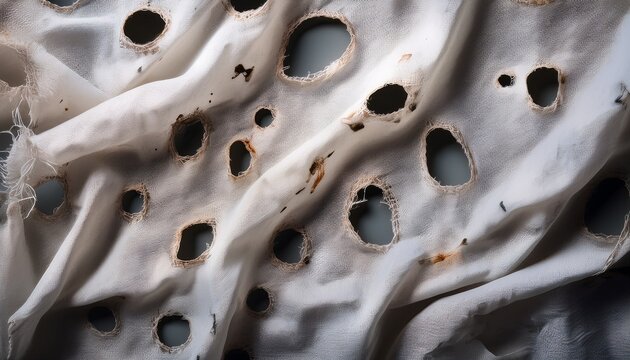 Old Dirty Rag With Big Holes Grunge Ripped Texture Cloth Torn Gray White Fabric With Many Holes