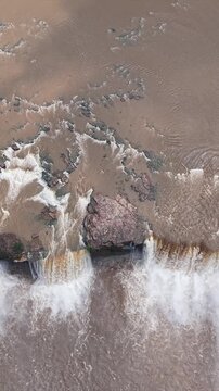 Vertical Aerial View of Chitrakote Waterfalls During Monsoon Bastar Chhattisgarh India