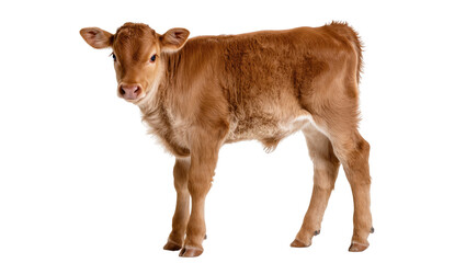 Isolated young brown calf standing, looking curiously, adorable farm animal portrait © Maros
