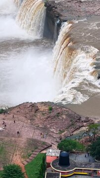 Vertical Aerial View of Chitrakote Waterfalls During Monsoon Bastar Chhattisgarh India