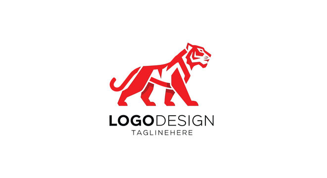 Logo design featuring a stylized red tiger walking to the right with a tagline on a clean and modern background vector illustration