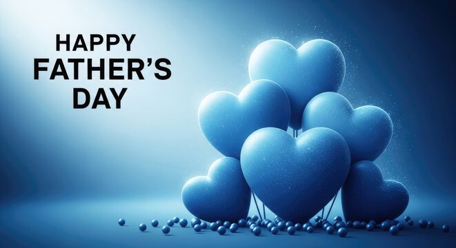 Happy father's day celebration with blue heart balloons