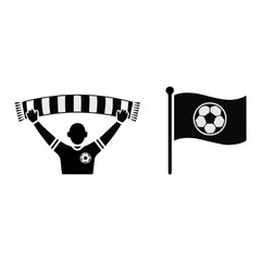 Soccer Fan with Scarf and Football Corner Flag Glyph Icons © Laraib