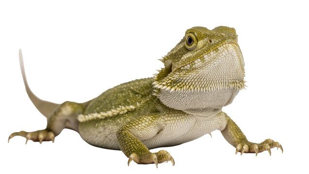 Isolated Bearded Dragon, a striking reptile with unique scales, posing for a studio portrait