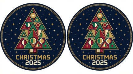 Obraz premium geometric coaster illustration template depicting a stylized geometric christmas tree made from simple shapes for christmas 2025 illustration template