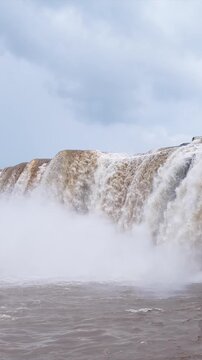 Vertical Aerial View of Chitrakote Waterfalls During Monsoon Bastar Chhattisgarh India