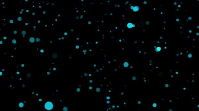 Abstract animation loop blue bokeh particles flow up on black background.  4K 3D seamless looping blue bokeh particles dust fly in the air. 