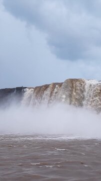 Vertical Aerial View of Chitrakote Waterfalls During Monsoon Bastar Chhattisgarh India