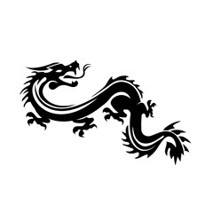 Fototapeta premium Black and white tribal style dragon tattoo design. Horizontal vector illustration of a mythical Asian dragon with stylized curves and spikes.