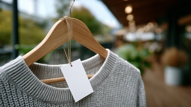 203Close-up of eco label tag on clothing, sustainable fashion theme