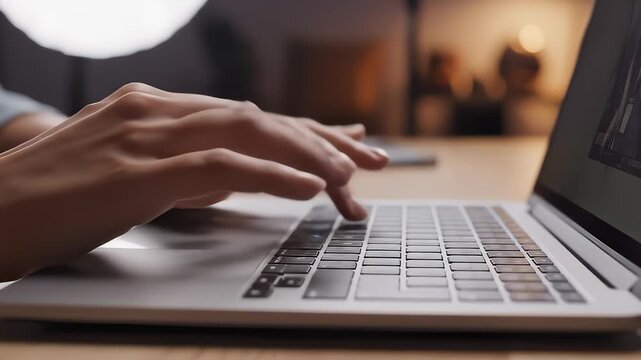 Close-Up Of Hands Typing On A Laptop Keyboard In An Office