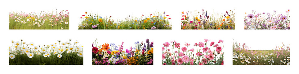 Fototapeta premium PNG Vibrant wildflower garden borders, transparent background
