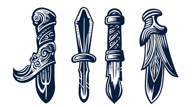 Four stylized dark blue decorative swords