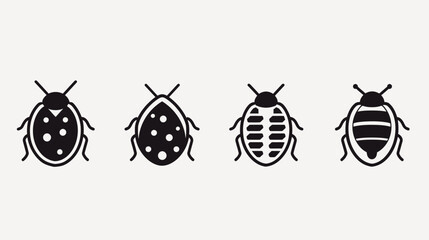 Obraz premium Four ladybug icons in black and white, each with unique shell patterns
