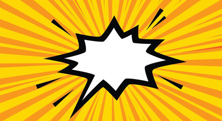Vibrant comic book style speech bubble on dynamic yellow background with orange rays and black accents vector illustration © Hikari Vector Studio
