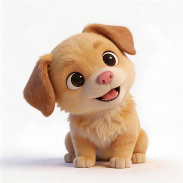 High-definition 3D cartoon illustration of a Chinese rural dog puppy